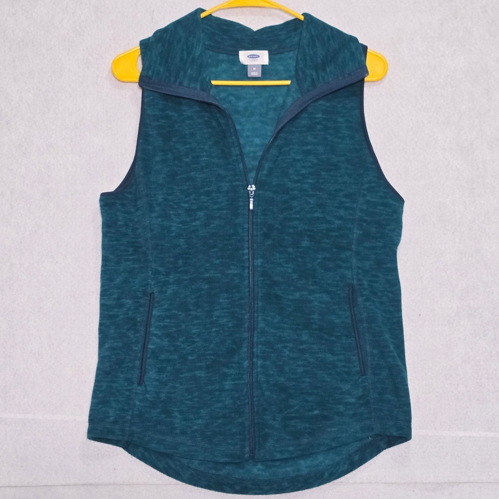 Old Navy Womens Teal Space Dye Full Zip Fleece Vest Funnel Neck Size M